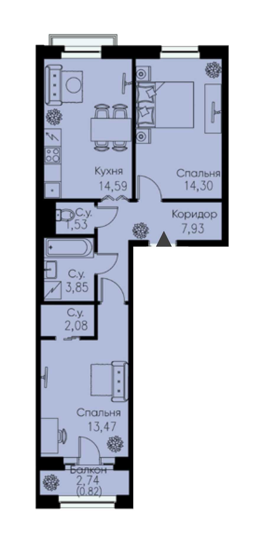 Двухкомнатная квартира в : площадь 58.57 м2 , этаж: 3 – купить в Санкт-Петербурге